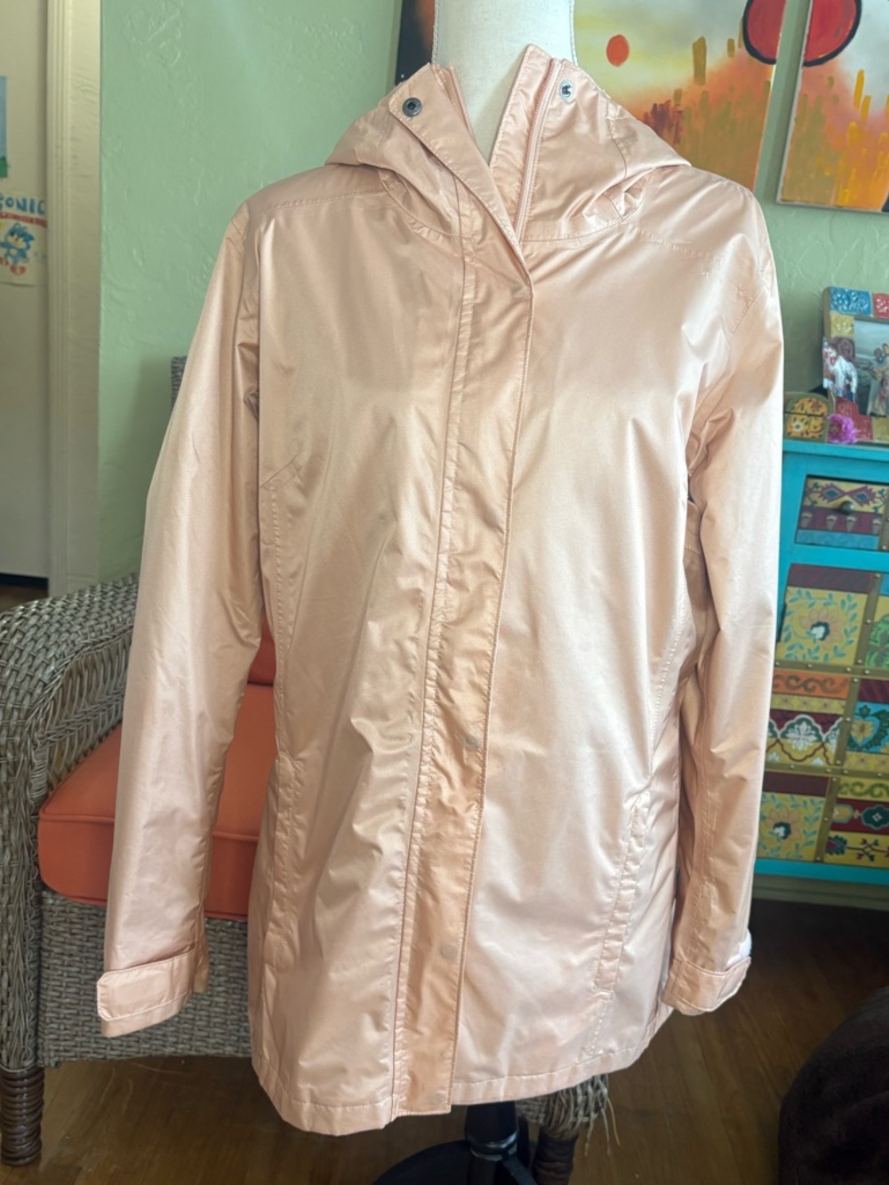 Columbia Large Light Peach Women's Hooded Rain Jacket